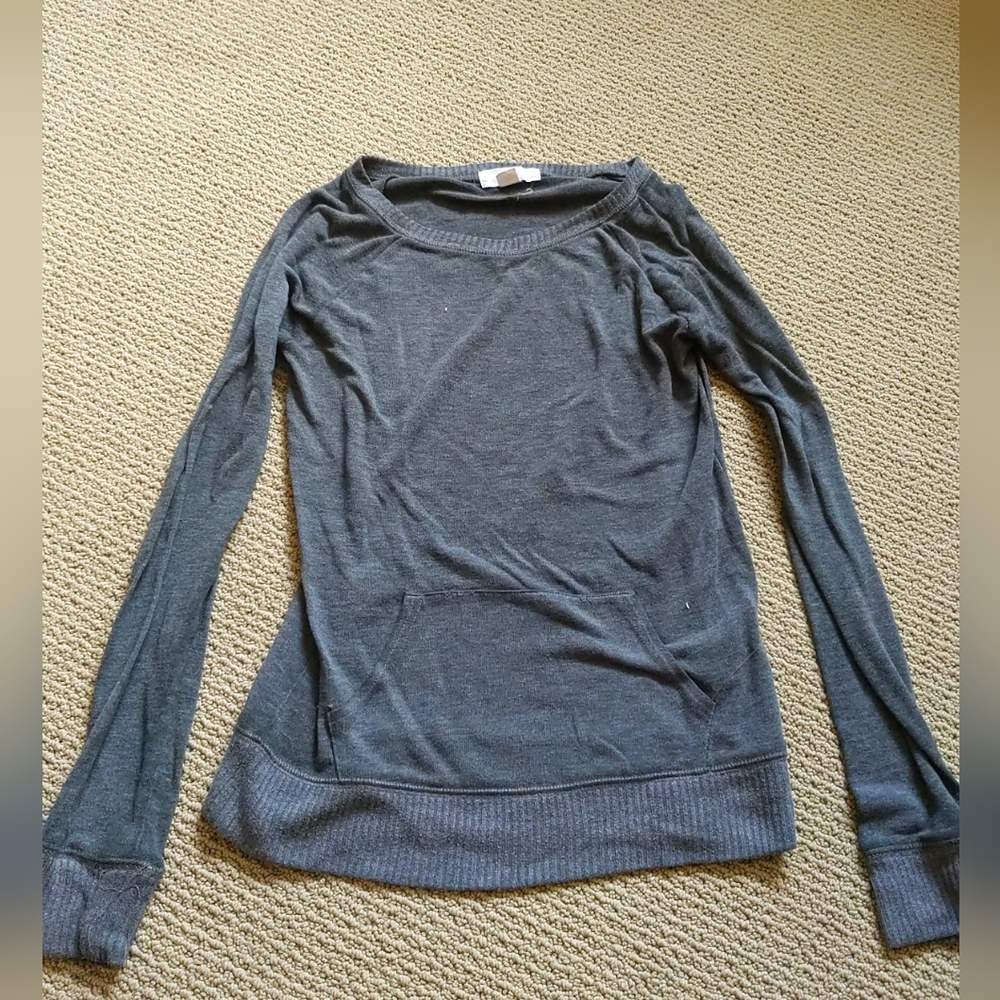 Forever 21 Long Sleeve Women's Shirt Hoodie Pocket Gray/Green Size Small S